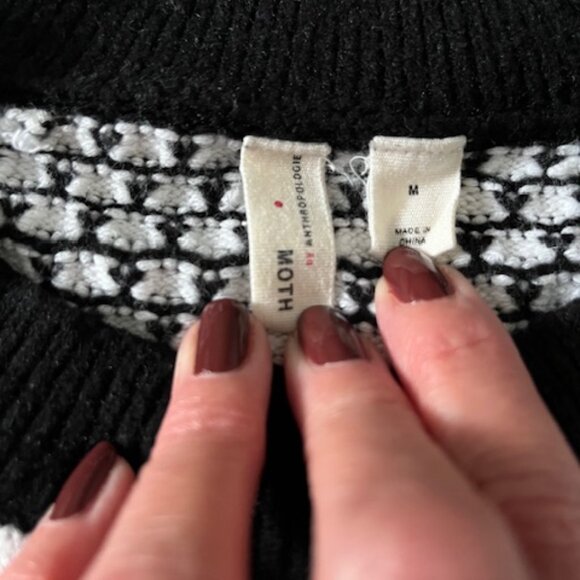 Moth Anthropologie Black White Honeycomb Orange Ruffle Sweater Size M - Picture 2 of 2